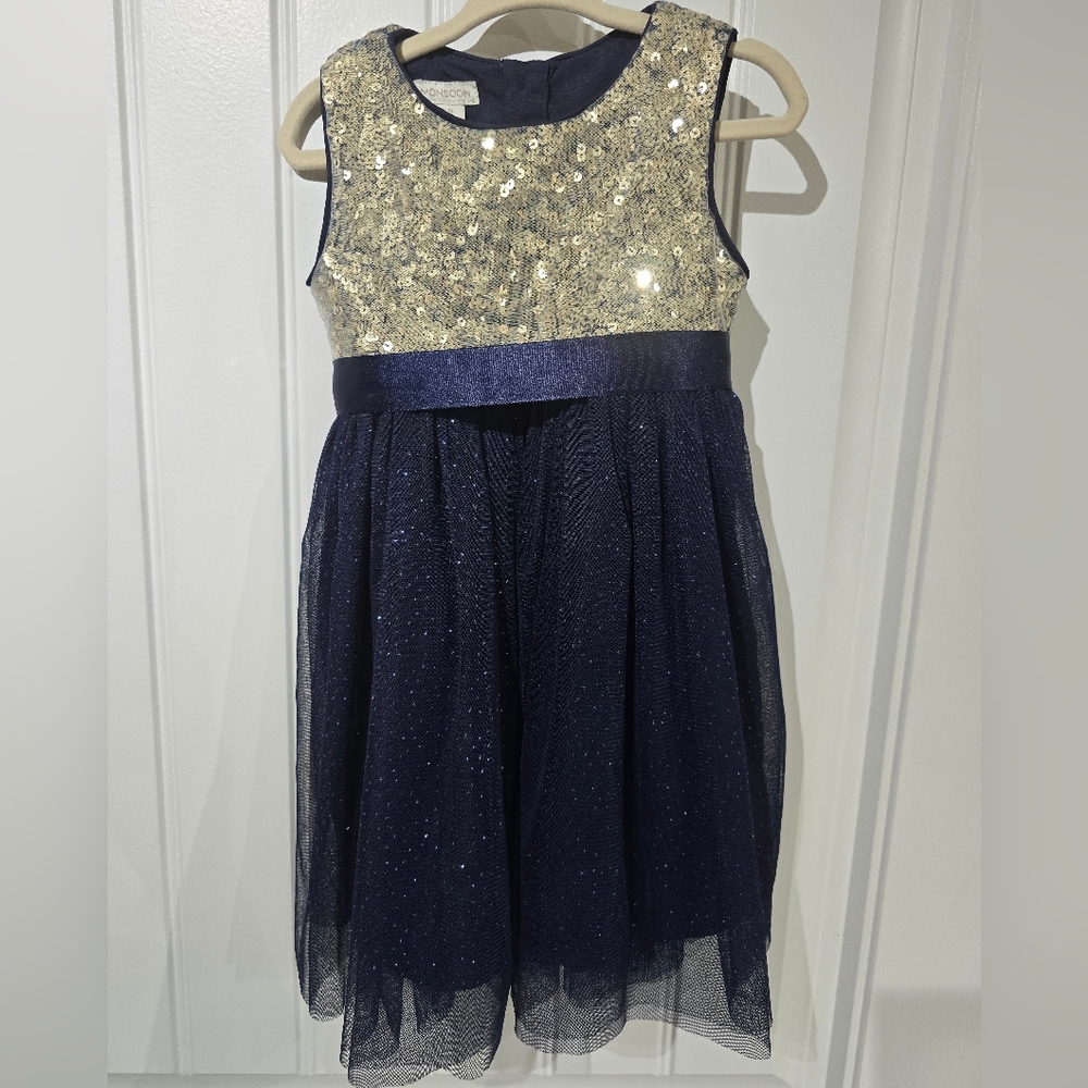 Monsoon Navy and Gold Sequin Dress